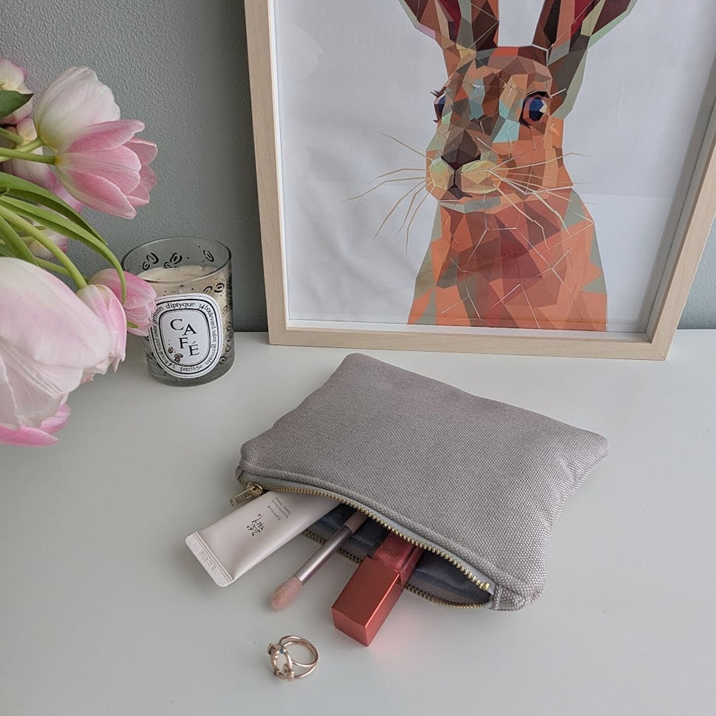 Sustainable Beige Medium Cosmetic Bag