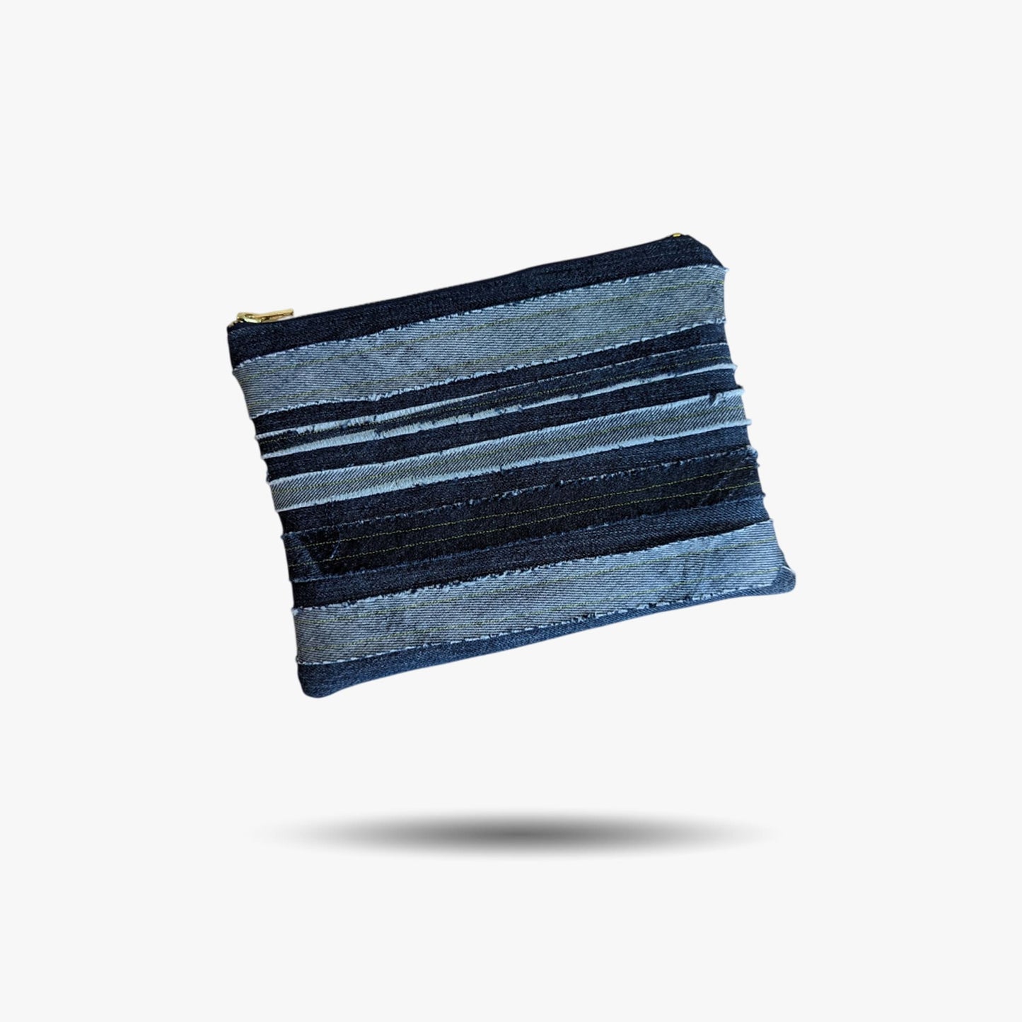 Blue medium cosmetic bag made from upcycled jeans