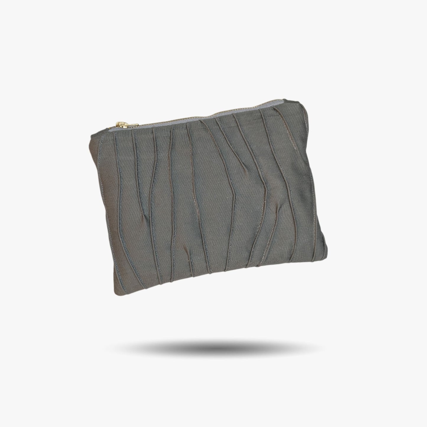 Grey medium cosmetic bag made from upcycled jeans