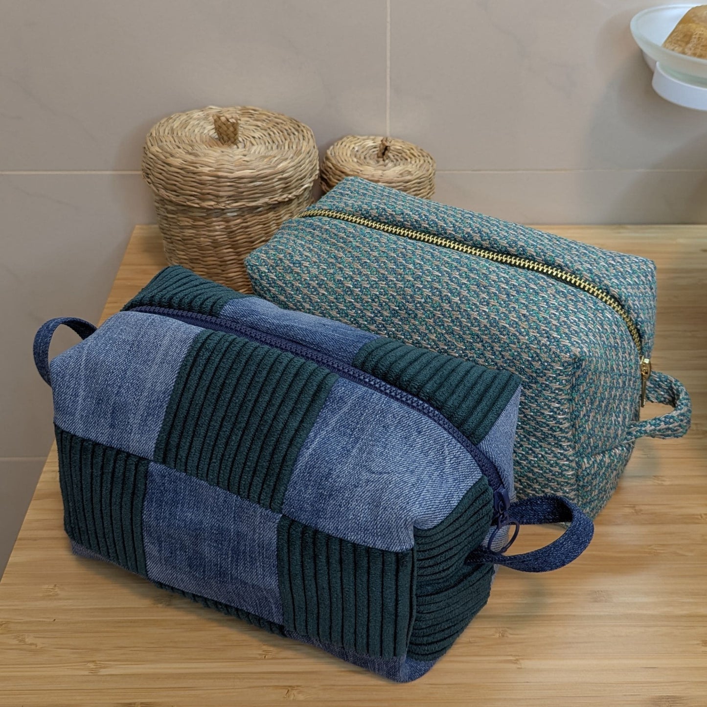 Sustainable large green cosmetic bag