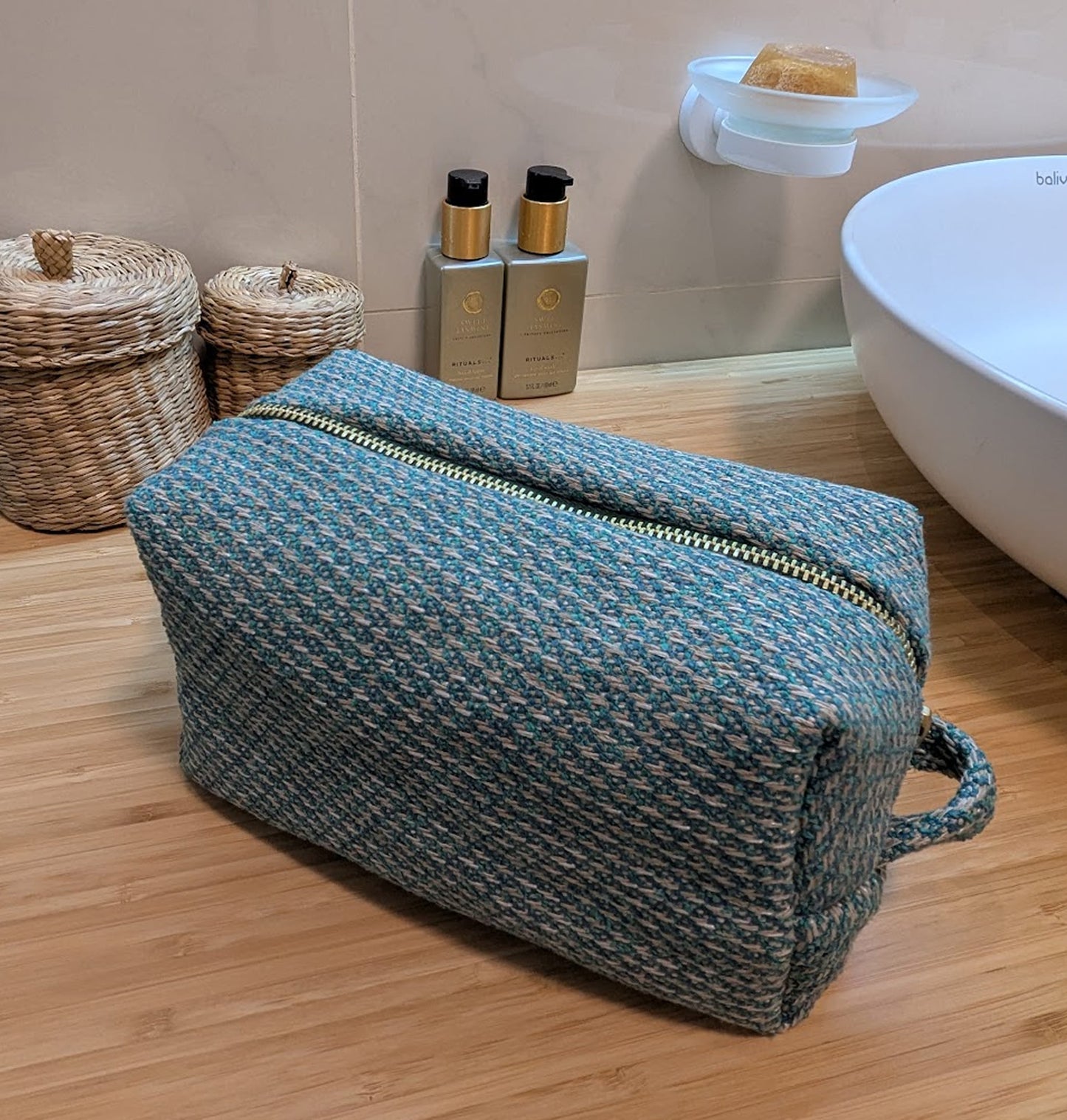 Sustainable large green cosmetic bag